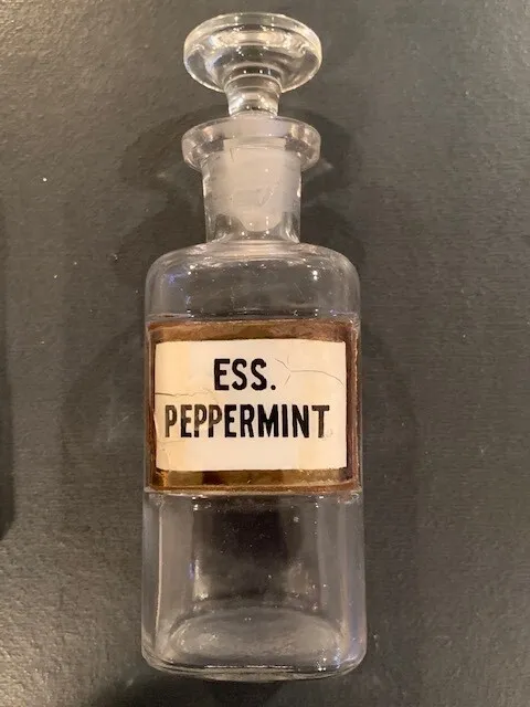 Antique Apothecary Bottle, labeled Ess. Peppermint