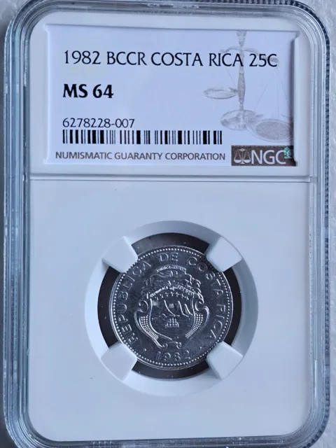 Costa Rica 25 Centimos 1982 NGC MS 64