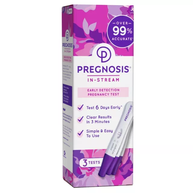 Pregnosis In-Stream Early Detection Pregnancy Test 3pk Over 99% Accurate Simple