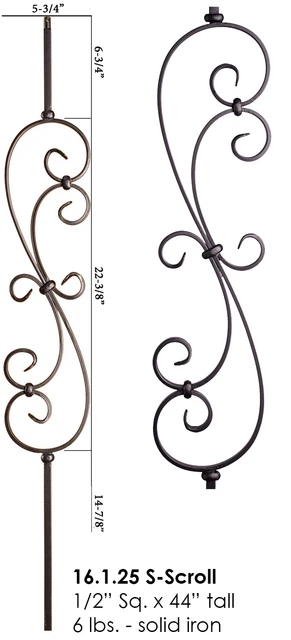 Satin Black - Twist & Basket Iron Balusters - SOLID Wrought Iron - Stair Parts