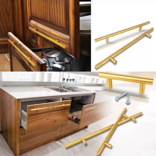 Door Kitchen Handles Cabinet Cupboard Drawer Handle Pull T Bar Brushed Steel