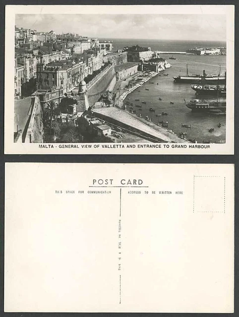 Malta alte R.P. Postkarte Allgemeine Ansicht Valletta Eingang zum Grand Harbour Valletta