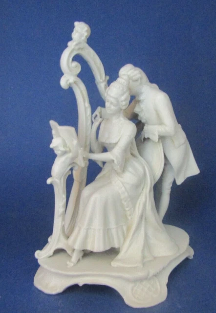 Sujet En Biscuit Porcelaine Allemande Rudolstadt Volkstedt harp couple tbe 18cm
