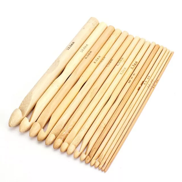 16 Pcs Crochet needles knit in wood knitting wool 2.0 mm - 12.0 mm Crochet3652