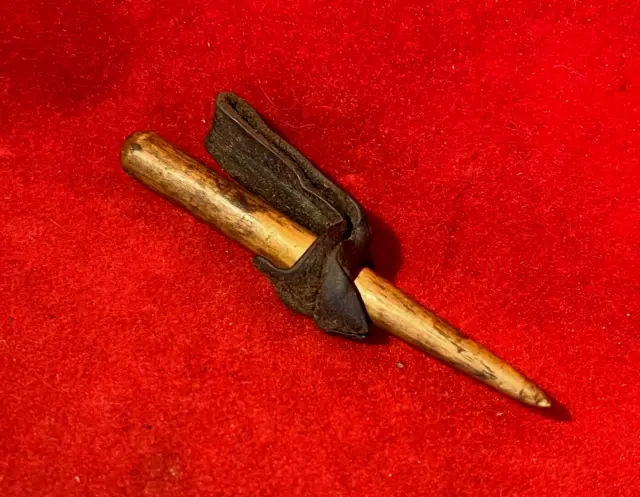 Early Native American Indian Carved Wood Corn Shucker / Husker- Leather Handle