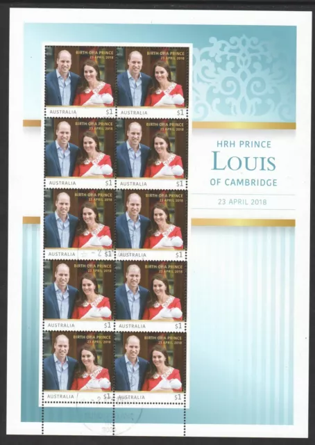 Australia 2018 Birth Of Prince Louis Sheetlet Souvenir Sheet Of 10 Stamps Used