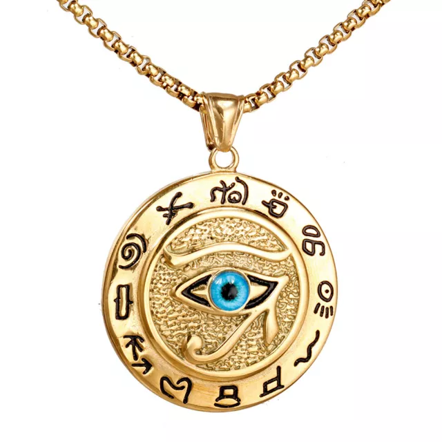 Silver & Gold Egyptian Hip Hop Eye of Horus Ra Pendant Necklace Stainless Steel