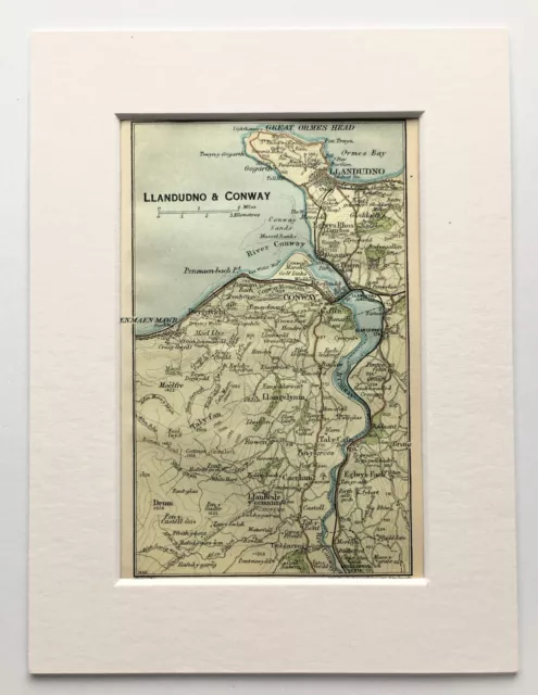 VINTAGE 1930 LLANDUDNO & CONWAY DISTRICT PLAN Colour Map - Mounted For Framing