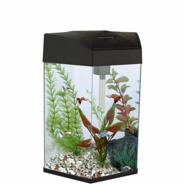 Hexagonal Aquarium Fish Tank, 21.6 Litre Capacity, With Light & Filter, Black