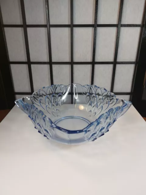 Vintage Art Deco Stolzle Hermanova Czech Blue Glass Bowl Loop Pattern 7.5" Sq.