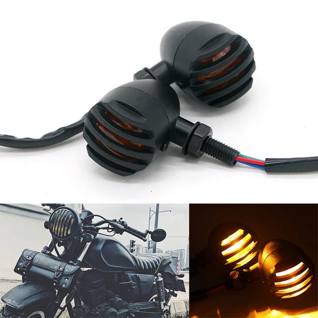 2x Retro Metal Motorcycle LED Turn Signal Blinker Lights For Harley Bobber Cafe