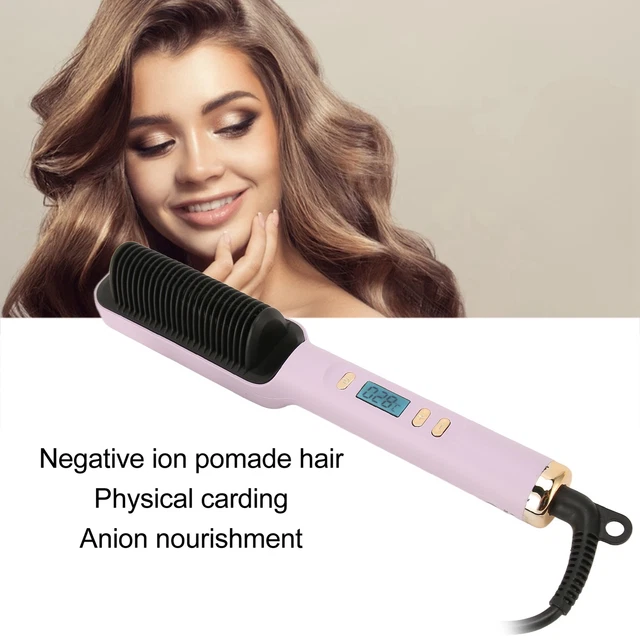 Purple Hair Straightening Brush PTC Even Heating LCD Hair Straightener Brush Zz1