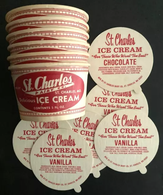 Vintage Lot of Six (6) 5 O/Z St. Charles Ice Cream Cups w/Lids "New Old Stock"