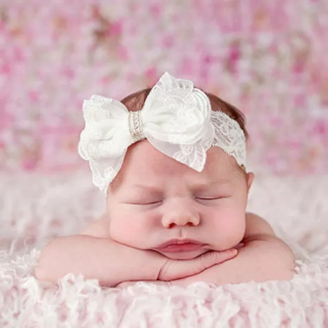 Cute Girls Turban Toddler Headwear Bow Pearl Lace Hair Band Baby Headband