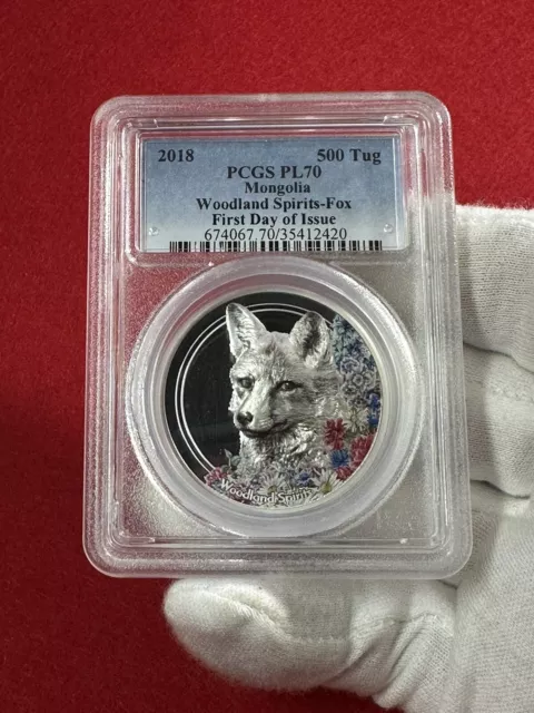 Mongolia 2018 500 Tug Woodland Spirits-Fox 1 oz .999 Silver PCGS PL-70