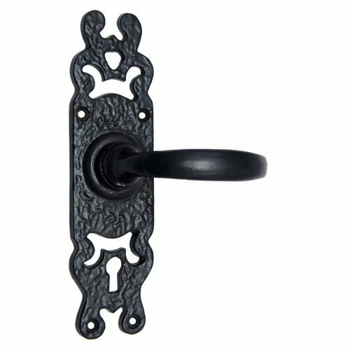 Hardware Zerubbabel Black Iron Door Handle With Plate - 1 Pair