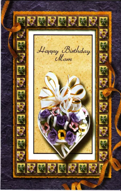 1 Happy Birthday Card for Mother Mom Mommy Heart Flowers Ribbon Love w Envelope