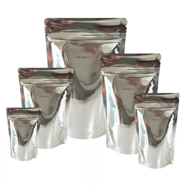 Silver Shiny Stand Up Pouches Mylar Bag Grip Heat Seal Food Grade Zip Lock Bags