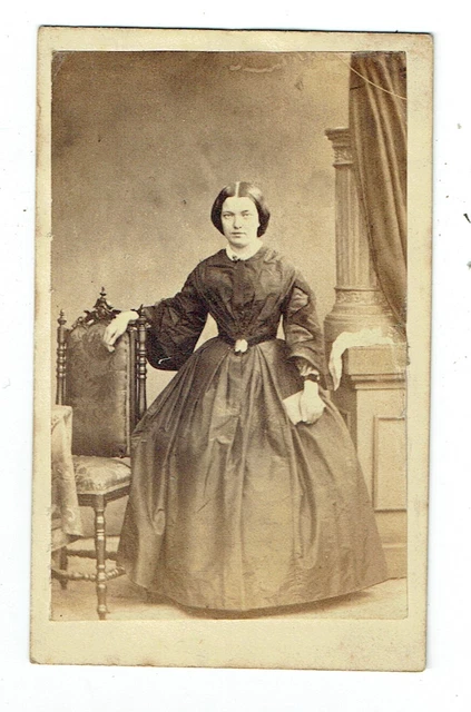 Victorian cdv photo young lady holding book hand on chair unstated photographer Victorian cdv photo young lady holding book hand on chair unstated photographer
