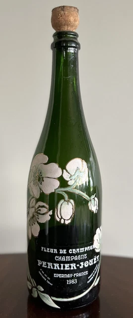 Vintage 1983 Perrier Jouet Champagne Bottle Hand Painted Flowers -Empty Bottle