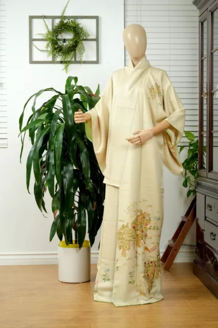 Dear Vanilla Japanese Silk Kimono Women's Robe Gown Authentic Japan Vintage Mint