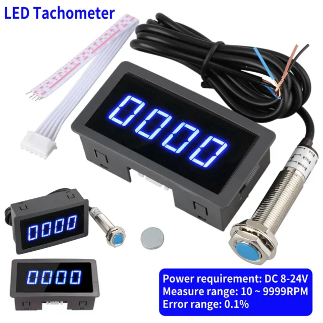 4 Digital LED Tachometer RPM Speed Meter +Hall Proximity Switch Sensor NPN 8-24V