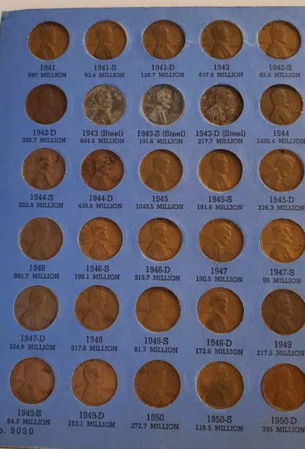 Lincoln Head Cent Collection Partial Starting at 1941–82 Pennies in Coin Holder