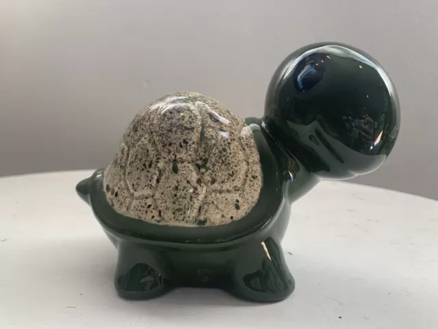 Adorable 4” Hand Painted Ceramic Turtle Coin Bank Green
