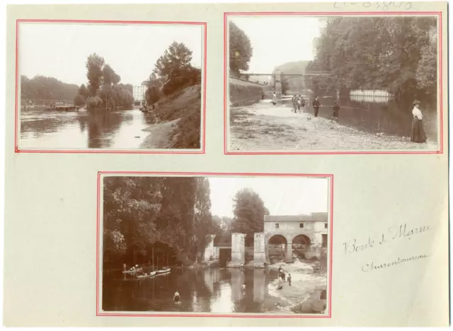 France, les bords de la Marne, Charentonneau vintage silver printEnsemble de 3