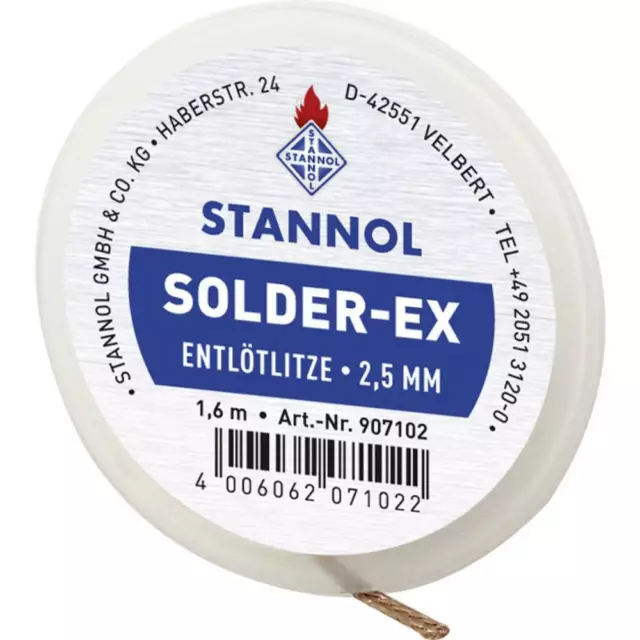 Tresse à dessouder Stannol Solder Ex Longueur 1.6 m Largeur 2.5 mm flux