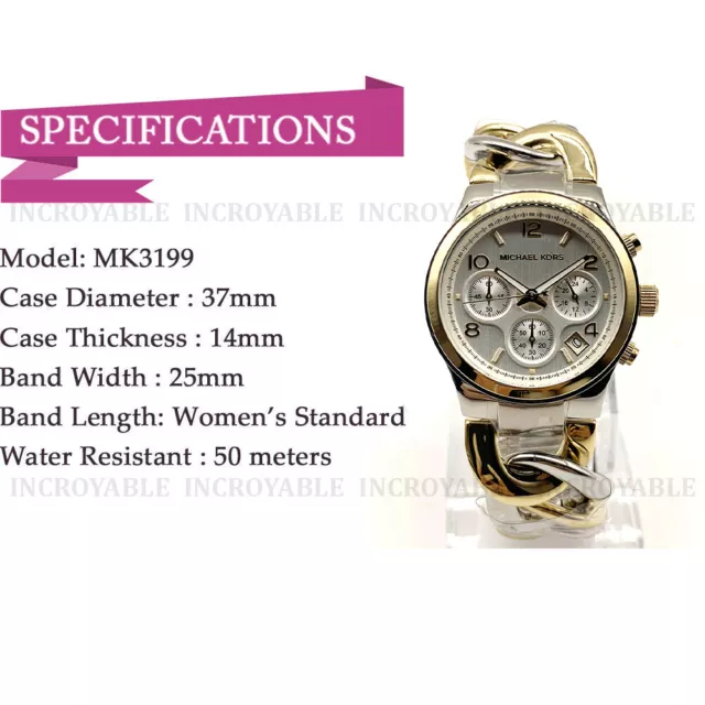 Neuf Michael Kors MK3199 Chaîne de Torsion Chronographe Mode Montre Femme 2