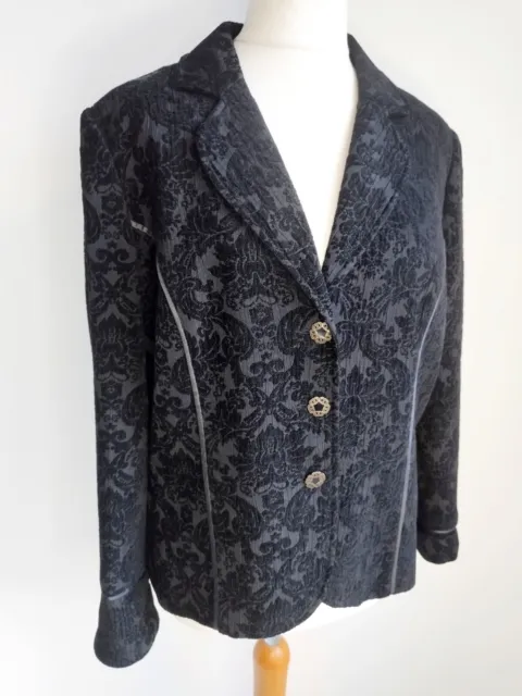 M&S MARKS & SPENCER Black Jacket Blazer Textured Brocade Size UK 18