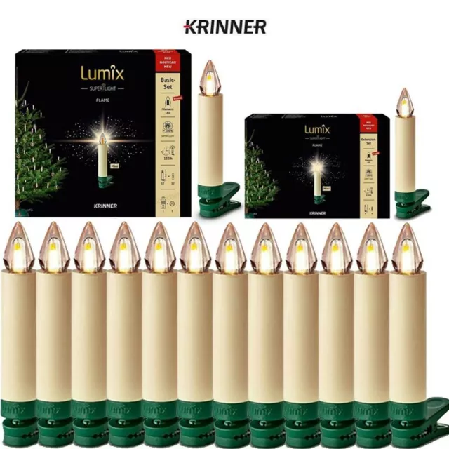 Kabellose LED Christbaumkerzen Krinner Lumix SuperLight Flame Warmweiß Elfenbein