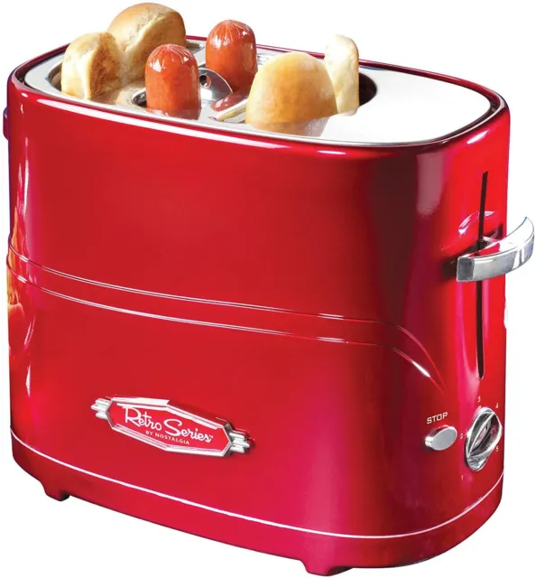 Nostalgia HDT600RETRORED Retro Series Pop-Up 2 Hot Dog Bun Toaster