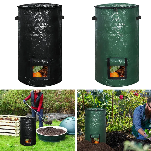 Garden Compost Bin Bag 34 Gallon Reusable Yard Waste Bags Collapsible Lawn Bags།