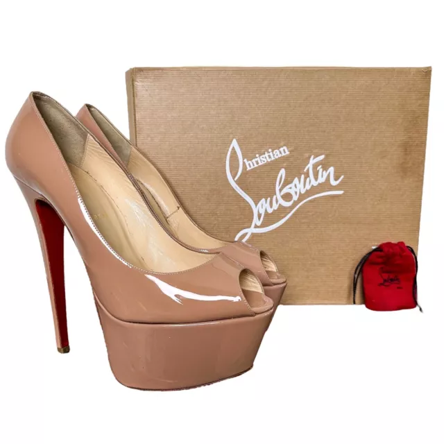 Christian Louboutin Women's Sz 40.5 US 10.5 Jamie 160 Nude Patent Leather Heels