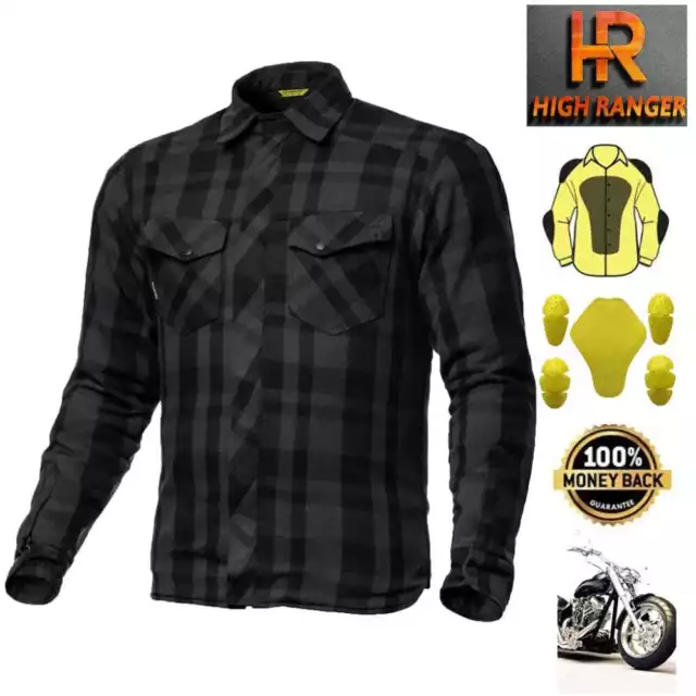 Men Motorbike Flannel Lumberjack Shirts Reinforced with DuPont™ Kevlar® fiber