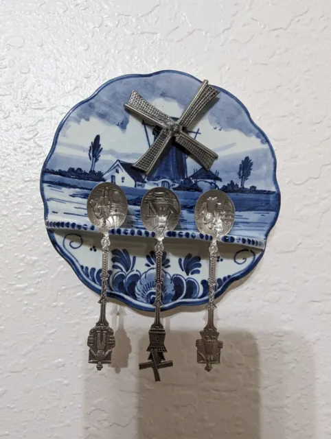 Vintage Delfts Windmill And Souvenir Spoons