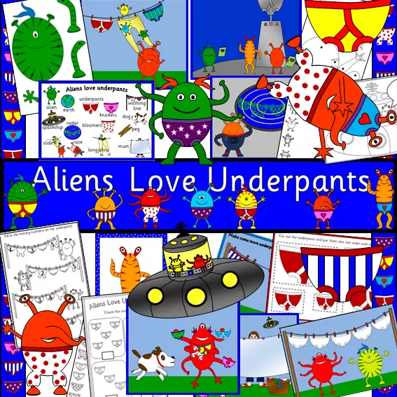 ALIENS LOVE UNDERPANTS borsa storia educativa confezione risorse da STAMPARE- Spazio