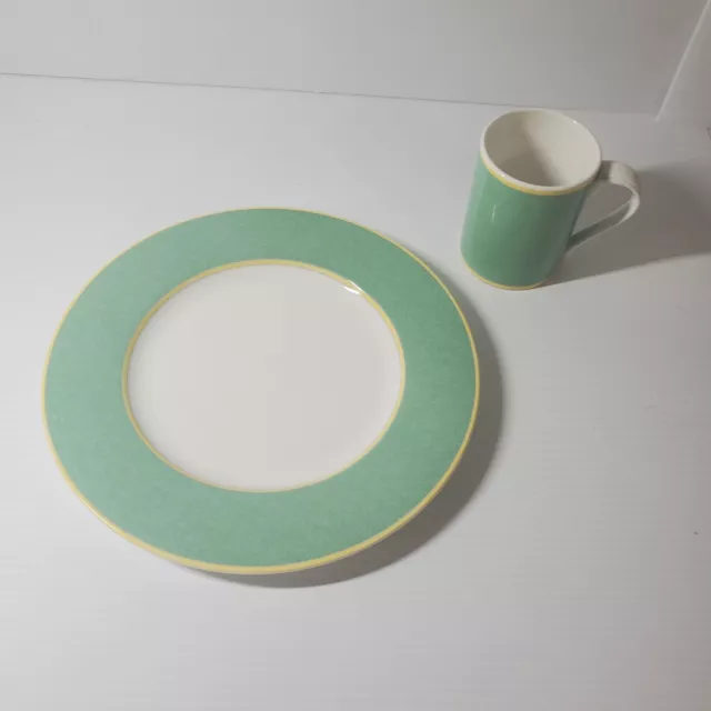 Fitz and Floyd Correlations Green Dinner Plate  10.5 Inch Cup Mug Lot Set of 2