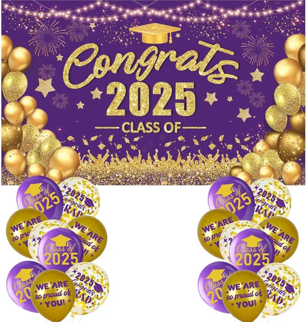 PURPLE AND GOLD Graduation Decorations Class of 2025 Banner with 18 Pcs ...