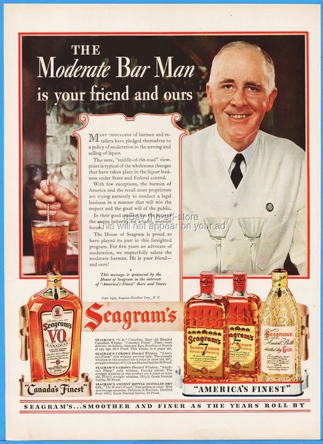1939 Seagram's Ad VO Whisky Seven Five Crown Whiskey Moderate Bar Man Bartender