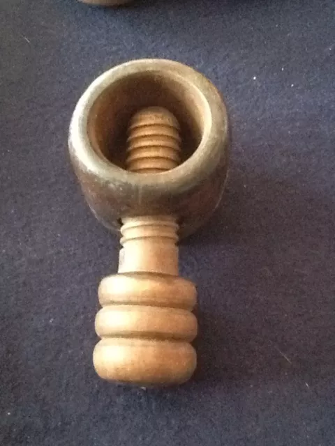 Vintage Wooden Screw Nut Cracker  "Pipe Shaped". Handmade? Made In Italy.