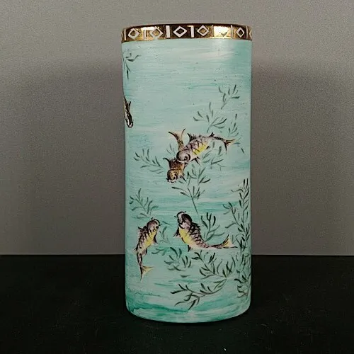 Studio Pottery Hand Painted Fish Vase by Janet Stevenson 15cm tall