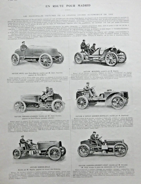 1903 Press Advertisement Paris-Madrid Panhard Dion Button Mercedes Ader Brazier