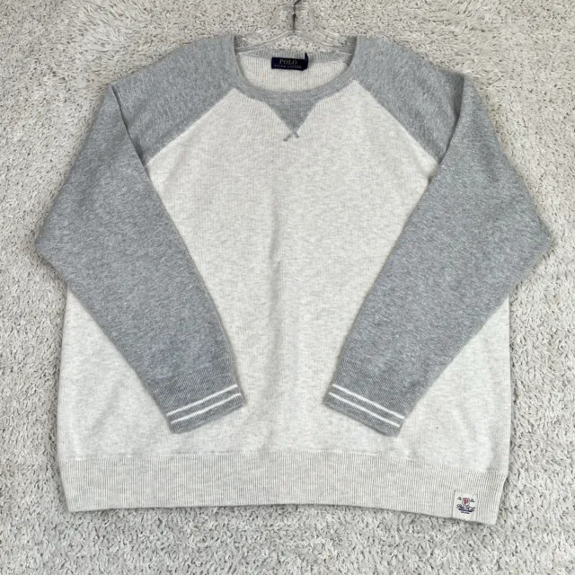 Polo Ralph Lauren Pullover Sweatshirt Mens Size XL Gray Cream Knit Crew Neck