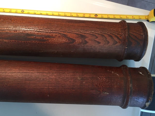 Qty 2 ARCH SALVAGE-ANTIQUE WOOD COLUMNS/PILLARS ~ 54.5" LONG 5