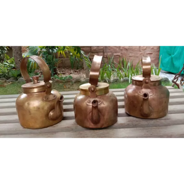 Antique Old Brass tea kettle vintage style Coffee kettle classic Design Set of 3