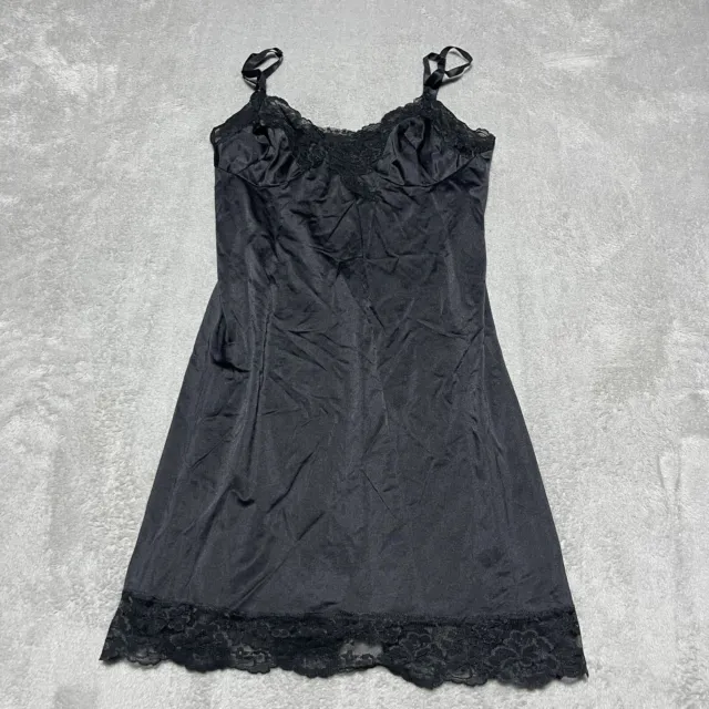 Vintage 70s Kayser Slip Dress Womens 34 Black Sleep Wear Lace Lingerie