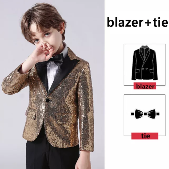 Garçons Enfants Sequin Costumes Vestes Blazer Piano Show Présentateur Fancy Robe